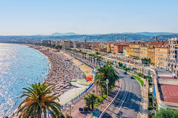 The crowded beach of Nice.