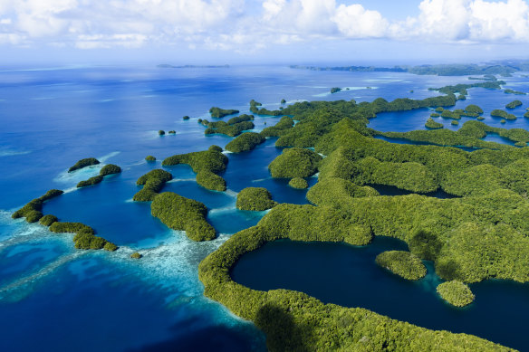 Palau’s reef-protected Rock Islands Southern Lagoon.