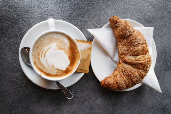 The crescent-shaped cornetto pastry pairs perfectly with an Italian-style cappuccino.