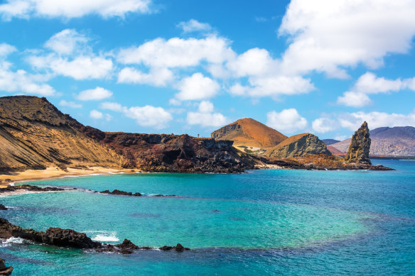 An underwater crater at Pinnacle Rock in the Galapagos Islands.