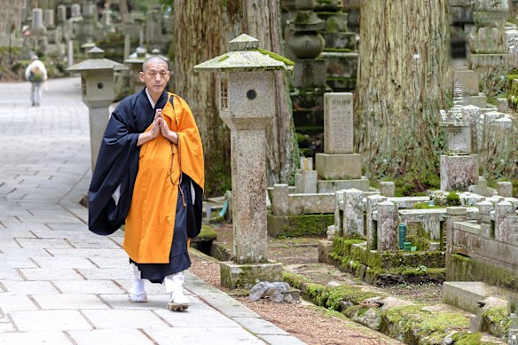A monk of shingon in okunoin cemetery.