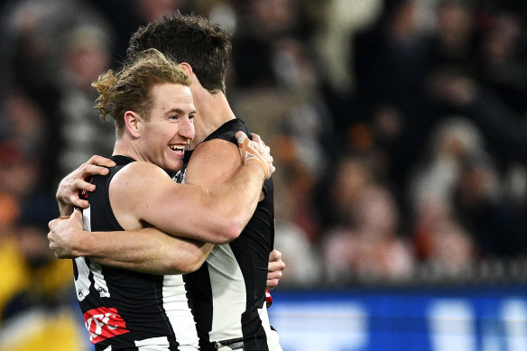 Beau McCreery of the Magpies celebrates.