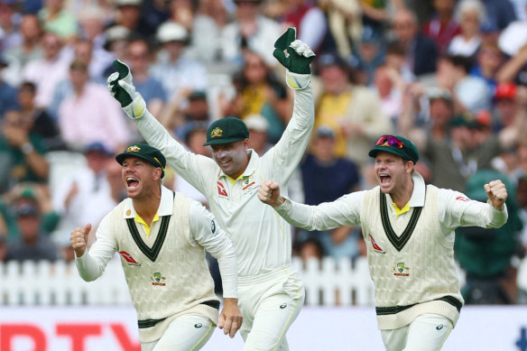 Australia celebrate another wicket.