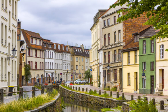 Wismar and a canal of the Grube River.