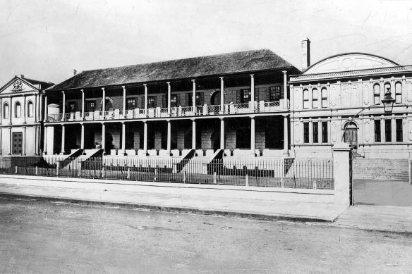 The NSW Parliament in 1856 opened with two houses of Parliament, including the new upper house, the Legislative Council, on the right. 