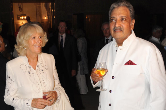 The Duchess of Cornwall speaks with the Maharaja of Jodhpur Gaj Singh II at Bal Samand Palace in Jodhpur, India, in 2010.