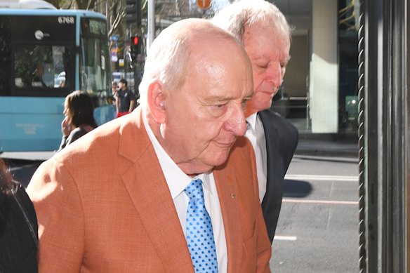 Alan Jones outside the Local Court in Sydney on Friday.