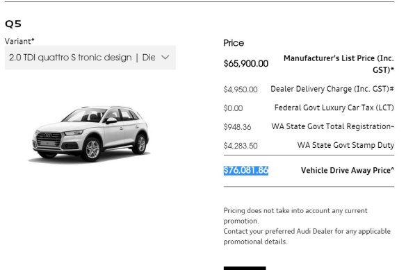 The cost of a new Audi Q5.