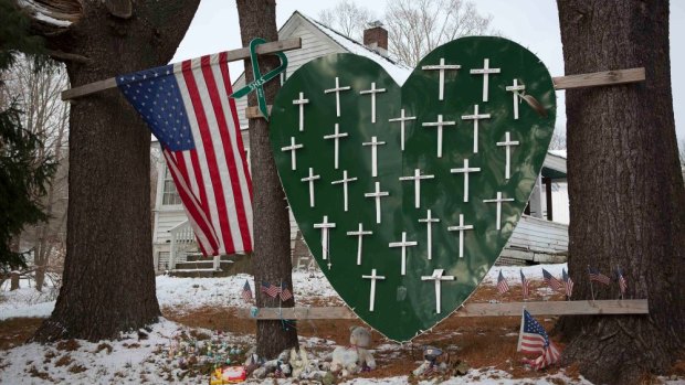 A memorial to the 26 victims of the Sandy Hook Elementary School shooting, in Sandy Hook village, one year after the shooting.