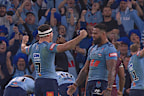 Nathan Cleary and Payne Haas celebrate at full time.