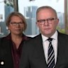 Anthony Albanese, alongside Dorinda Cox, at the press conference in Perth on Monday.