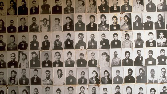 At Tuol Sleng Genocide Museum, photos document some of the Khmer Rouge victims held there.