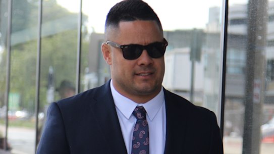 Jarryd Hayne arrives at Newcastle District Court on Tuesday.
