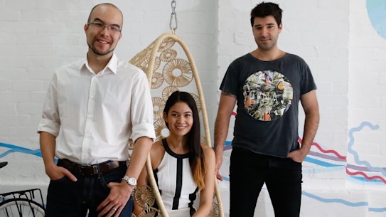Canva founders Cameron Adams, Melanie Perkins and Cliff Obrecht. 