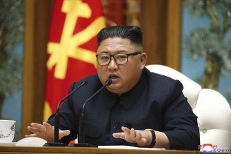 North Korean leader Kim Jong-un attends a politburo meeting in Pyongyang on Saturday, in this picture supplied by the North Korean government on Sunday. 