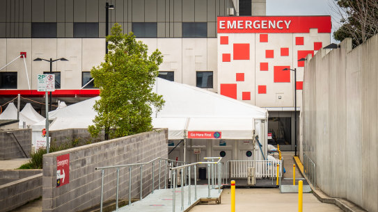 Makeshift structures are being used to cater for overcrowding at Box Hill Hospital.