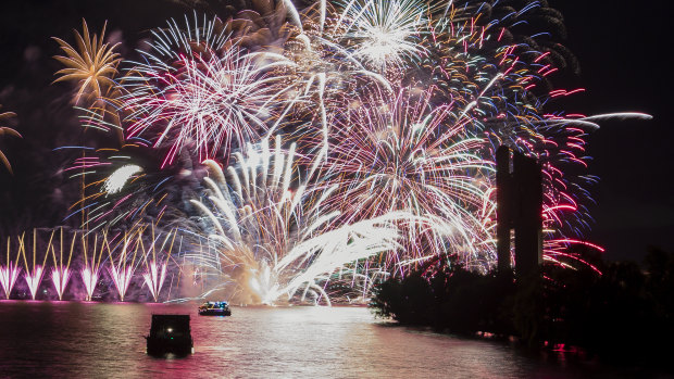 A fireworks barge explodes during Skyfire 2019.  