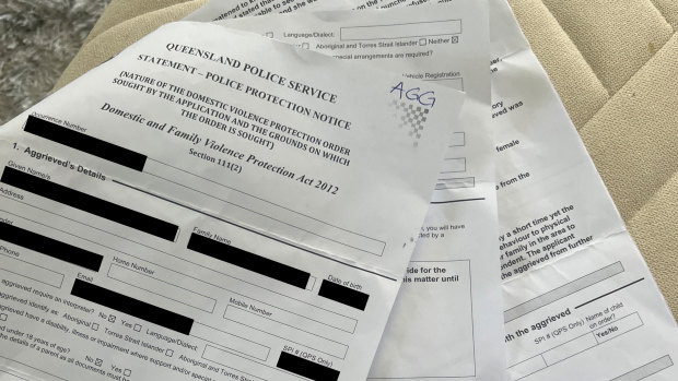 Police documents - shown with permission - relating to the abuse of a woman who fled Queensland for NSW. 