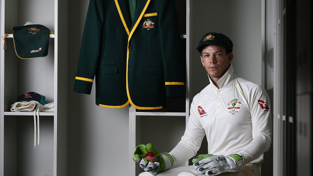 Tim Paine with his Australian captain’s blazer in 2018.