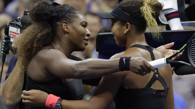 Serena Williams congratulates Naomi Osaka after losing to her in the US Open final in September last year.