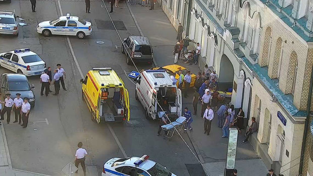 A taxi crashed into pedestrians on a footpath near Red Square in Moscow on Saturday. 