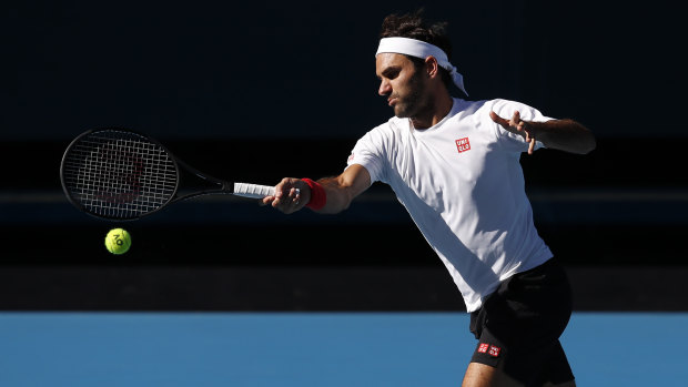 Swiss watch: Roger Federer at Melbourne Park on Sunday.