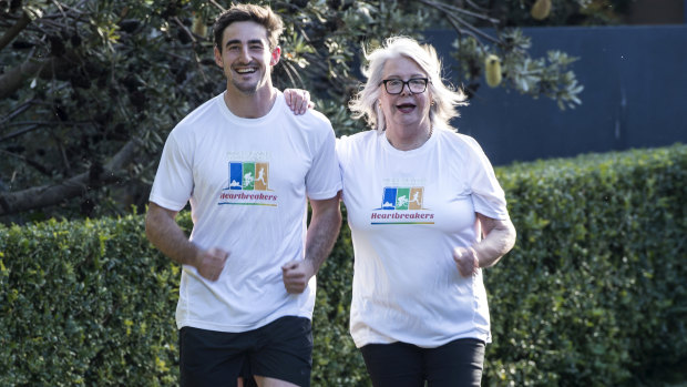 Swapping boots for runners: Henry Clunies-Ross with Prince of Wales Hospital Foundation CEO Leanne Zalapa.