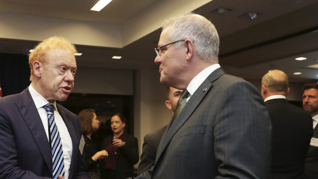 Visy boss Anthony Pratt with Prime Minister Scott Morrison at the American Australian Association in New York.