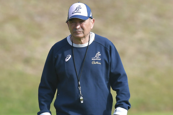 Eddie Jones watches on at Wallabies training this week in South Africa. 