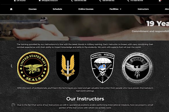 A section of the Alfa-Metal website prominently displays a selection of special forces emblems, including the SAS and US Navy Seals.
