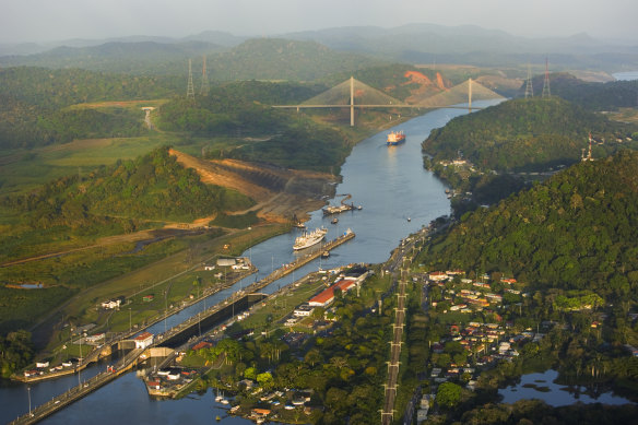 The Panama Canal runs north-west to south-east. 