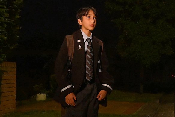 Twelve-year-old school student Reyansh Shroff waiting to leave home in Bella Vista at approximately 6am.