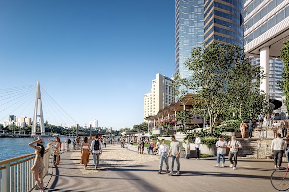 The construction site has temporarily cut off access to a strip of the Riverwalk along the water, prompting frustration from some pedestrian and cyclist groups. 