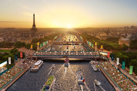 An artists’ impression of the Paris 2024 Olympics opening ceremony. 