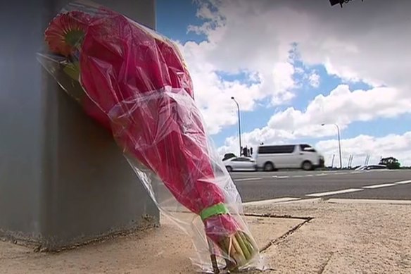 Flowers left for the 12-year-old victim of a crash near Baulkham Hills.