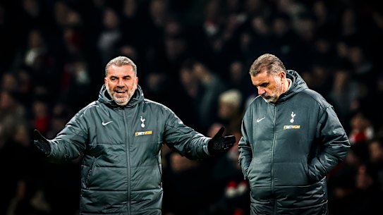 Ange Postecoglou is under siege at Tottenham Hotspur. Illustration: Stephen Kiprillis.