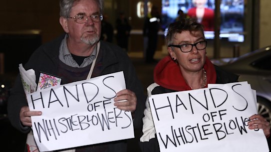 Protestors at the ABC in Sydney during the Australian Federal Police raid on Wednesday. 