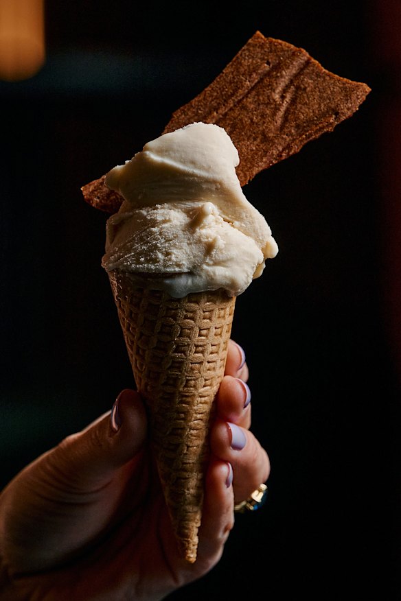 The Cryocone cocktail: bourbon, smoky bacon vodka and maple raisin ice cream. 