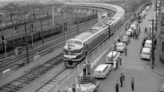 The Southern Aurora train arrives at Spencer St Station