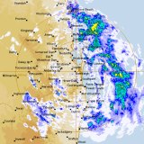 The south-east Queensland radar showing large areas of rain on Tuesday.