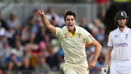 Pat Cummins roared to life under leaden skies.