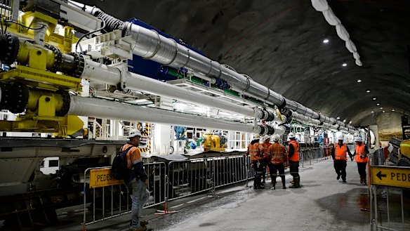 The giant boring machine named Kathleen is almost ready to tunnel under Sydney Harbour from Barangaroo. 