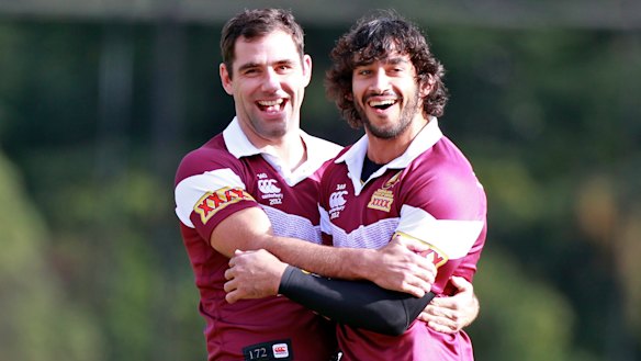 Cameron Smith and Johnathan Thurston during Maroons training back in 2012.