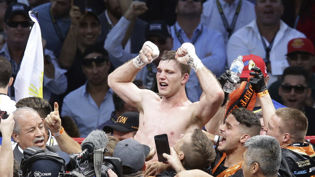 On top of the world: Jeff Horn celebrates his win over Manny Pacquiao in 2017.