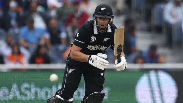 New Zealand's Ross Taylor bats before rain stopped play in their World Cup semi-final. 