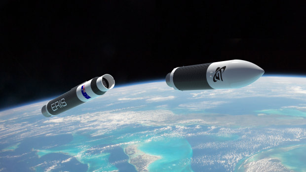 A computer-generated image of what the company's new rocket - Eris - will look like in orbit.