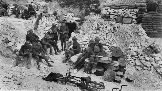 The Australian 4th Brigade's headquarters in a quarry near Hamel on July 3, 1918, the eve of the attack.
