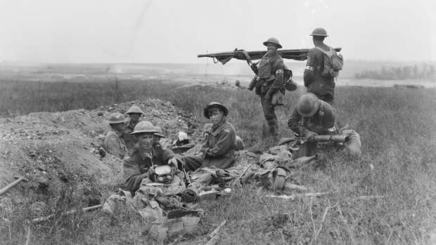 American and Australian stretcher bearers working together in the front line area during the Battle of Hamel.