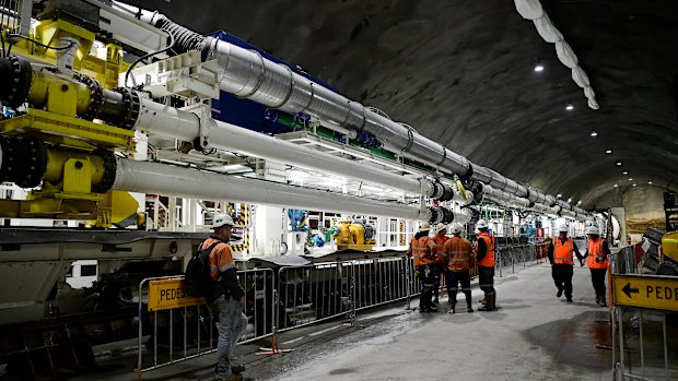 The giant boring machine named Kathleen is almost ready to tunnel under Sydney Harbour from Barangaroo. 