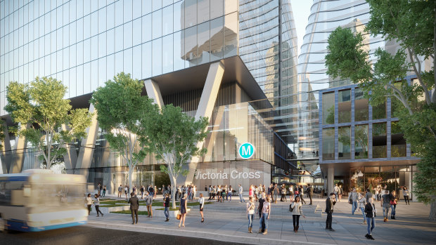 An artist's impression of Victoria Cross Metro station. The Committee for North Sydney opposes the tower planned for the site.